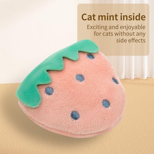 Kitten Chew Toys for Teething with Catnip ?€? 3Pcs Bite Resistant Plush Cat Toys (Strawberry, Cloud Bell, Sunflower Stick) - Image 3