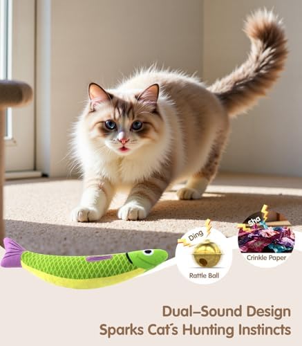 PetBusy Cat Toys with[5000mg A+Natural Catnip &Silvervine] [Baby Grade] Interactive Soft Chew Kicker Cat Toys for Indoor Cats & Kittens, [Crinkle &Bell] Fish Sound Toy, Drives Bored Cat Crazy with Fun - Image 3