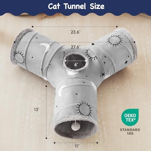 Tempcore Cat Tunnel, 3-Way Collapsible Toy for Indoor Cats, Grey Sun - Image 2