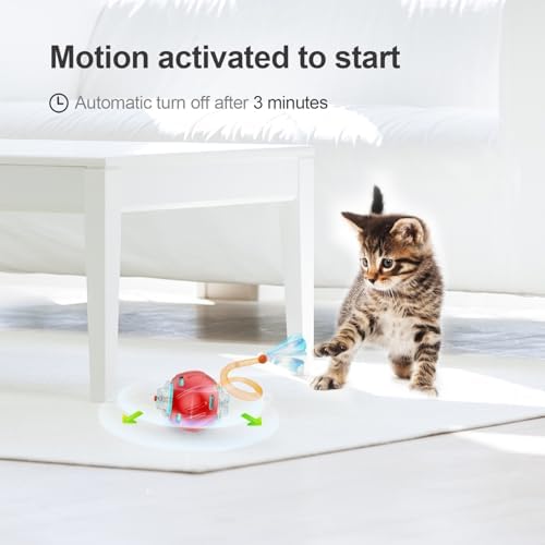 Jkanti Interactive Cat Toys for Indoor Cats,The 3rd Generation Agile Moving Cat Ball with Elastic Mesh Tail,Automatic Kitten Toys for Bored Indoor Cats (Red) - Image 5