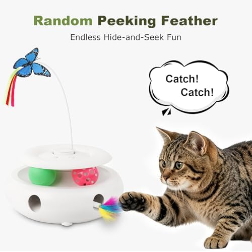 Cat Toys for Indoor Cats, 3-in-1 Interactive Cat Toy Automatic Kitten Toys with Fluttering Butterfly, Ambush Feather and Track Balls, Smart Sensor Wake-Up,USB Powered, Exercise & Boredom Relief - Image 3