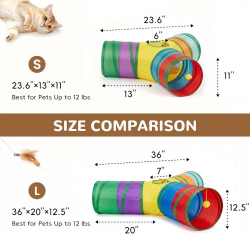 Tempcore Cat Tunnel, 3-Way Collapsible Toy, Large Size Rainbow - Image 2