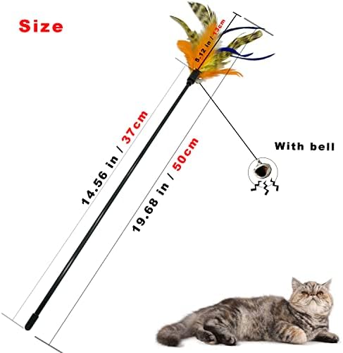 Cat Wand Toy Feather Stick Cat Toys, 6 Pieces Interactive Cat Toy Feathers Wand for Indoor Cats (C) - Image 5