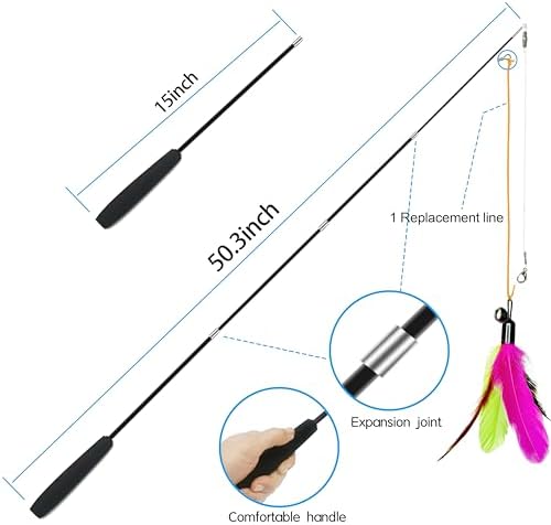 ZPH Cat Toys Interactive for Indoor Cats,2PCS Retractable Cat Wand,9PCS Teaser Toys&1PCS Eyeglasses Toy,Interactive Feather Toy for Teaser Play and Chase Exercise with Kitten - Image 3