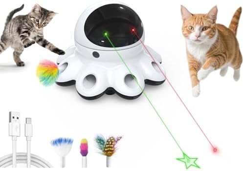ORSDA Cat Laser Toy, 2-in-1 Interactive Automatic Motion Activated Moving 8 Holes Whack A Mole Feather, USB Rechargeable Electronic Smart Sensor Kitten Toys for Indoor Exercise by ORSDA