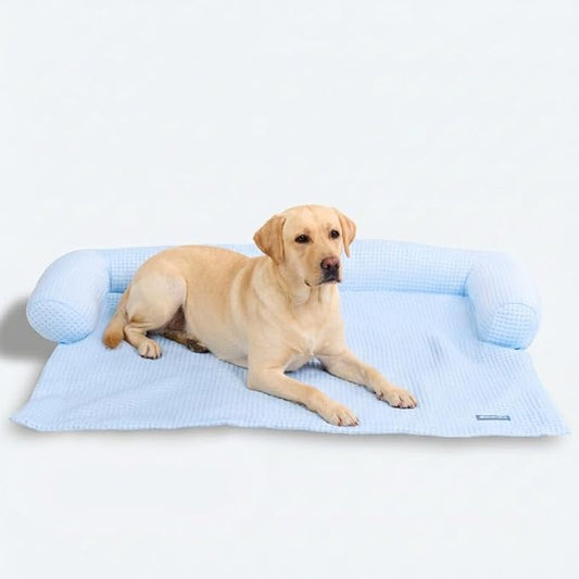 Spark Paws Cooling Couch Cover Dog Bed, Furniture Protector Mat, Non-Toxic Washable Pet Cooling Pad for Large & Small Dog - Waffle Blue - Size XXL