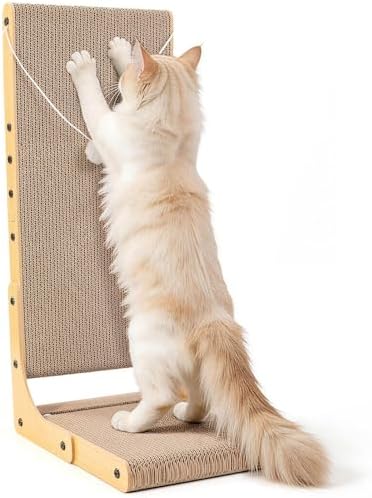 27.6 Inch Reinforced Cat Scratcher, L-Shaped Wall Mount Scratching Post with 2 Catnip Balls & 1 Fuzzy Ball Toy, Easy Flip Scratch Pad for Indoor Cats by Unknown