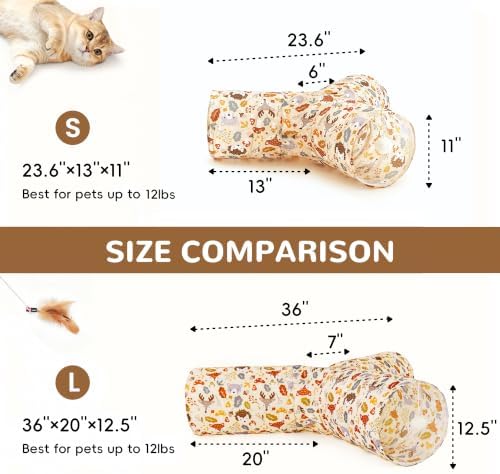 Tempcore Cat Tunnel, 3-Way Collapsible Toy, Large Size Beige Deer - Image 2