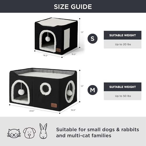 Bedsure Extra Wide Cat House Bed with Fluffy Ball and Scratch Pad,Black - Image 6