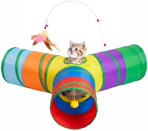 Tempcore Cat Tunnel, 3-Way Collapsible Toy, Large Size Rainbow by Tempcore