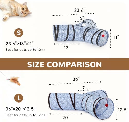 Tempcore Cat Tunnel, 3-Way Collapsible Toy, Large Size Blue Coin - Image 2