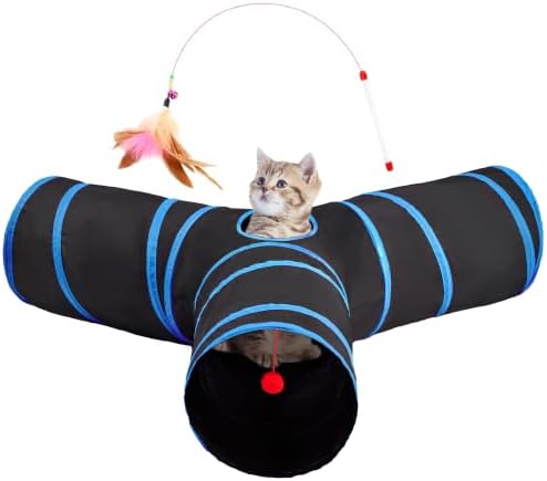 Tempcore Cat Tunnel, 3-Way Collapsible Toy, Large Size Black & Royal Blue by Tempcore