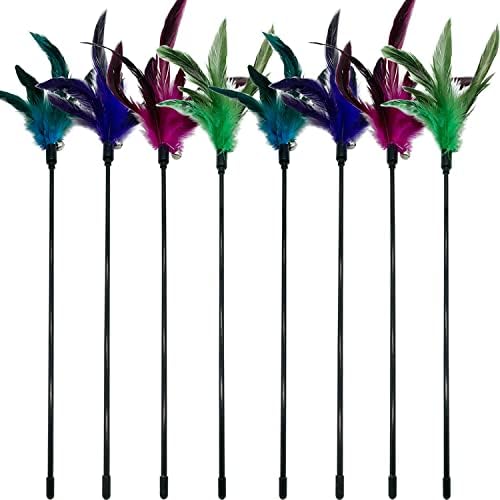 Cat Wand Toy Feather Stick Cat Toys, 8 Pieces Interactive Cat Toy Feathers Wand for Indoor Cats by CATENESS