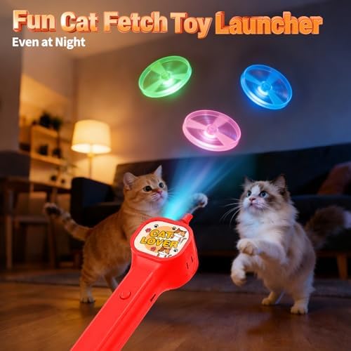 BABORUI Cat Toy Disc Launcher, Rechargeable Interactive Cat Fetch Toy Launcher with 8 Flying Discs, Flying Enrichment Toys for Indoor Bored Kittens & Adult Cats (Red-1) - Image 5