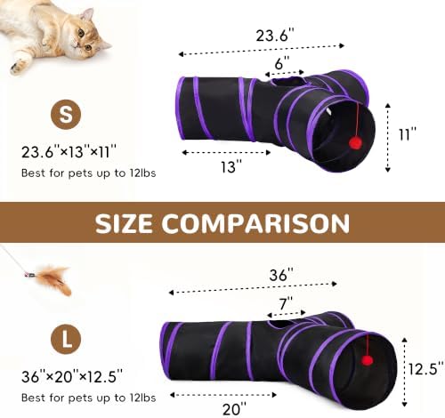 Tempcore Cat Tunnel, 3-Way Collapsible Toy, Large Size Black & Purple - Image 2