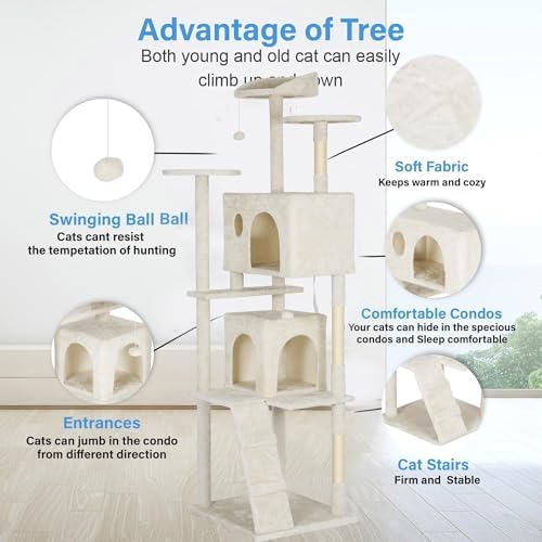 FDW | 81" Cat Tree Tower | Beige | Multi-Level Indoor Activity Center - Image 6