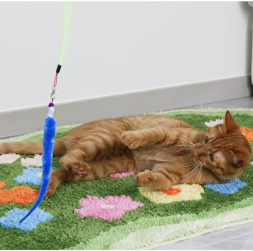 Cat Toys for Indoor Cats, Interactive Cat Wand Toy Set ?€? 2 Retractable Wands with Wooden Handles, 9 Refills (Feathers & Worms) ?€? 2 Mesh Tube Strings & 1 Elastic String for Cats and Kittens - Image 6