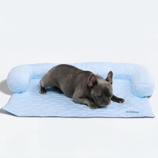Spark Paws Cooling Couch Cover Dog Bed, Furniture Protector Mat, Non-Toxic Washable Pet Cooling Pad for Large & Small Dog - Hearts Blue - Size M