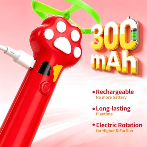 BABORUI Cat Toy Disc Launcher, Rechargeable Interactive Cat Fetch Toy Launcher with 8 Flying Discs, Flying Enrichment Toys for Indoor Bored Kittens & Adult Cats (Red) - Image 3