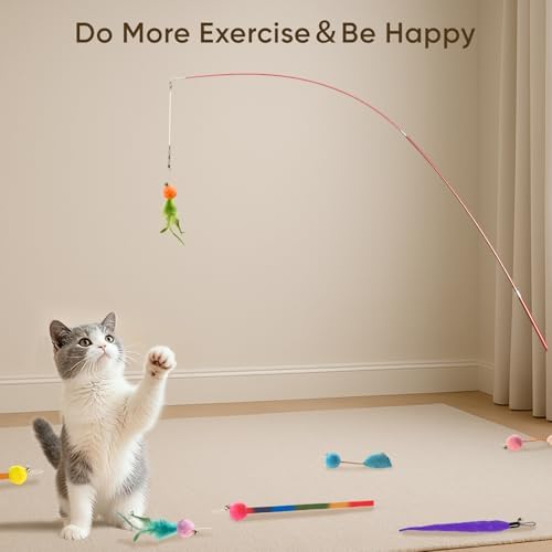 Cat Toys for Indoor Cats, 11 Packs Interactive Cat Wand Toy Set with Feather Toys&Ribbon Refills,Retractable Cat Wand with Bell Refills for Kittens Play and Exercise - Image 7