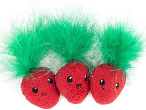 Catstages Strawbabies Dental Cat Chew Toy with Catnip & Feathers, 3-Pack by Catstages