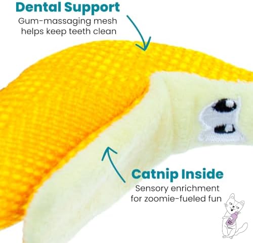 Catstages Dental Banana Cat Toy with Catnip, Dental Mesh & Crinkle Sound, Interactive Kicker for Indoor Cats & Kittens, 5.3" - Image 3
