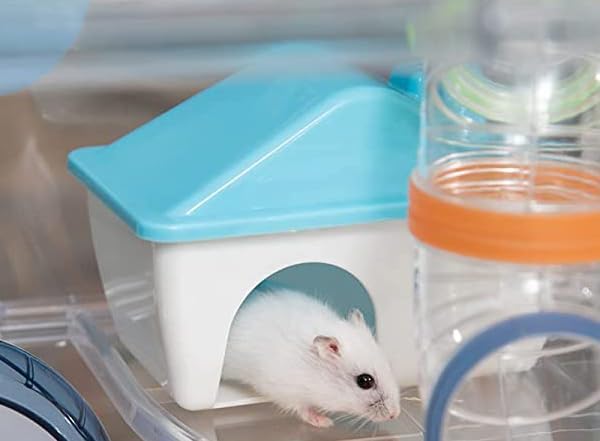 Large 2-Tiers Acrylic Clear Hamster Mouse Deluxe Palace House Habitat with Large Running Wheel Water Bottle Tower Food Bowl Hide House Deep Base Ground Expansible Outlet