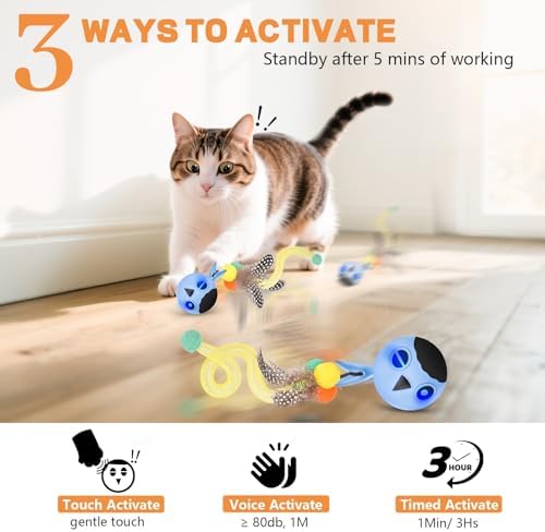Cat Ball Toy, Upgraded Smart Motion Sensor Moving Ball with 3 Speed Modes & 4 Sounds, Interactive Toy for Indoor Cats, Motion Activated, Chirping Light, 2 Feather Tails(Blue) - Image 4