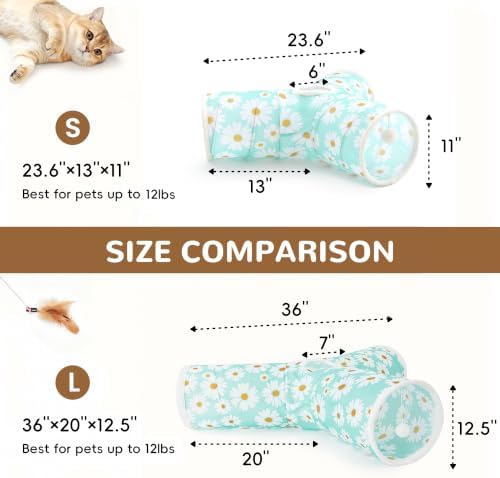 Tempcore Cat Tunnel, 3-Way Collapsible Toy, Large Size Daisy Blue Printed - Image 2