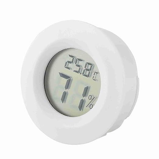 Fydun Digital Thermometer Hygrometer, LCD Temperature Humidity Mini Hygrometer Round Shape Thermometers Meter for Reptile Incubator Aquarium Poultry, Compact Size & (White)