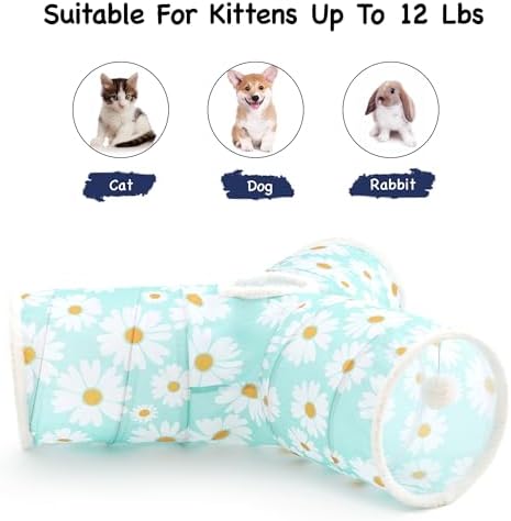 Tempcore Cat Tunnel, 3-Way Collapsible Toy for Indoor Cats, Daisy Blue - Image 6