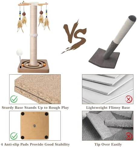 Tall Cat Scratching Post, 33 Inch Sisal Scratcher with Toys for Large Cats - Image 6