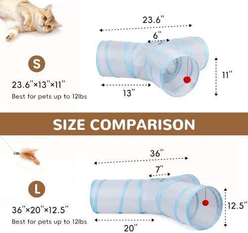 Tempcore Cat Tunnel, 3-Way Collapsible Toy, Large Size Light Grey & Blue - Image 2