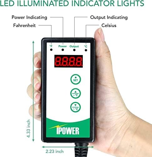 Simple Deluxe 150W Reptile Heat Bulb and 8.5 inch Clamp Light, 40-108℉ Digital Thermostat Controller and Thermometer Included, for Amphibian Pet & Incubating Chicken, Silver