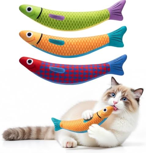 PetBusy Cat Toys with[5000mg A+Natural Catnip &Silvervine] [Baby Grade] Interactive Soft Chew Kicker Cat Toys for Indoor Cats & Kittens, [Crinkle &Bell] Fish Sound Toy, Drives Bored Cat Crazy with Fun by HappypetschoosePetBusy