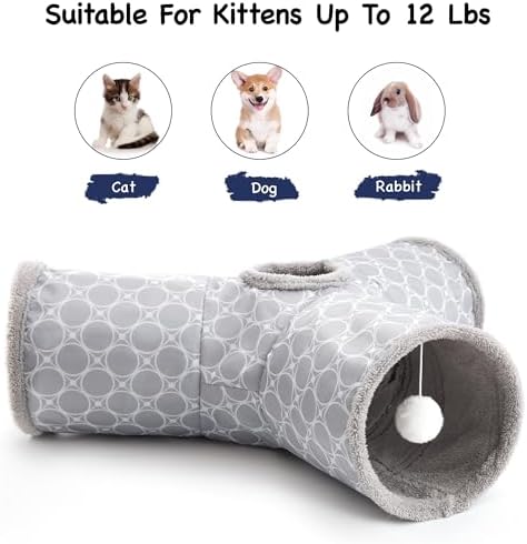 Tempcore Fleece-Lined Cat Tunnel, 3-Way Collapsible Toy, Geometry Grey - Image 6
