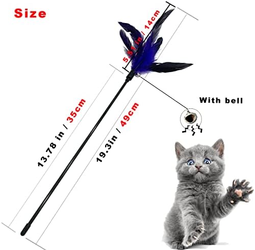Cat Wand Toy Feather Stick Cat Toys, 8 Pieces Interactive Cat Toy Feathers Wand for Indoor Cats - Image 4