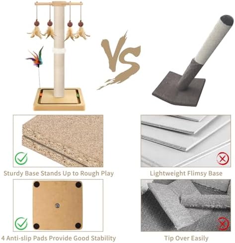 Tall Cat Scratching Post, 33 Inch Sisal Scratcher with Toys for Large Cats - Image 4