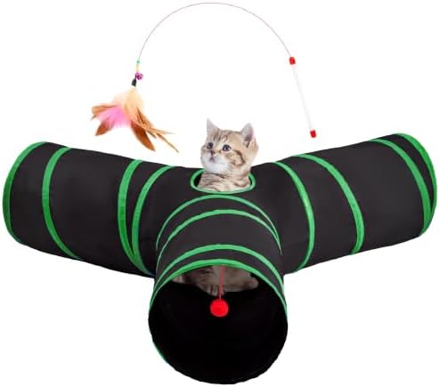 Tempcore Cat Tunnel, 3-Way Collapsible Toy, Large Size Black & Green by Tempcore