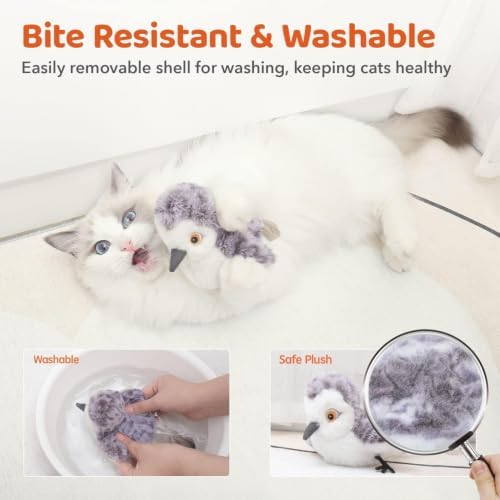 Potaroma Cat Toys Flapping Bird (No Flying), Lifelike Sandpiper Chirp Tweet, Rechargeable Touch Activated Kitten Toy Interactive Cat Exercise Toys for All Breeds Cat Kicker Catnip Toys 4.0" - Image 6