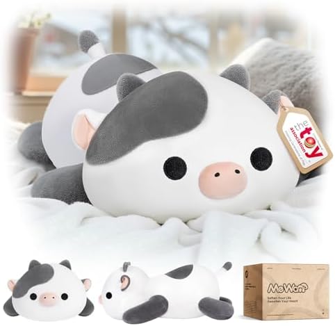 Mewaii Grey Cow Plush Pillow Cute Plushies, Squishy & Huggable, 13 in by Mewaii