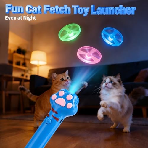 BABORUI Cat Toy Disc Launcher, Rechargeable Interactive Cat Fetch Toy Launcher with 8 Flying Discs, Flying Enrichment Toys for Indoor Bored Kittens & Adult Cats (Blue) - Image 5