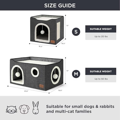 Bedsure Extra Wide Cat House Bed with Fluffy Ball and Scratch Pad - Image 6