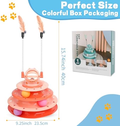 Goosheep Cat Toy Interactive Pet Plaything for Indoor Kitten Interactive Kitty Puzzle Ball with 2 Cat-Tease (Orange) - Image 4