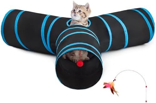 Tempcore Cat Tunnel, 3-Way Collapsible Toy, Large Size Black & Blue by Tempcore