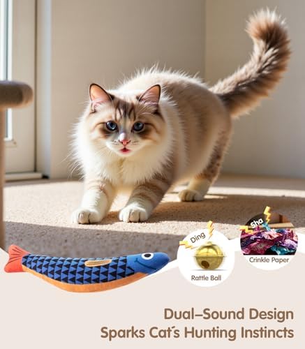 PetBusy Interactive Cat Toys with[5000mg Premium A+Catnip][Baby Grade] Soft Chew Kicker Cat Toys for Indoor Cats & Kittens, Crinkle &Rattle Fish Sound Toy, Drives Bored Cats Crazy with Fun,3 Pack - Image 3