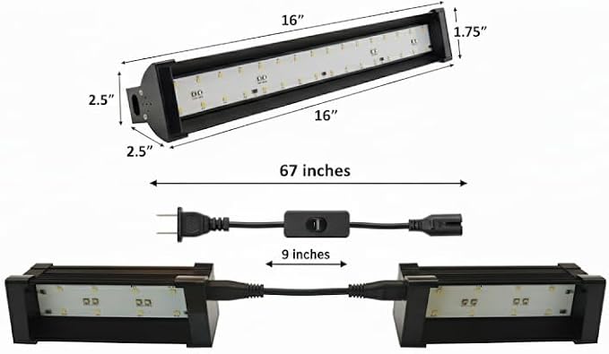 Leoterra 16-Inch 18W LED UVB Light - Professional Reptile Lighting System with Linkable Design - Desert Reptile UVB Lamp for Bearded Dragon, Tortoise, Gecko - Multi-Tank Setup 8000+ Hours