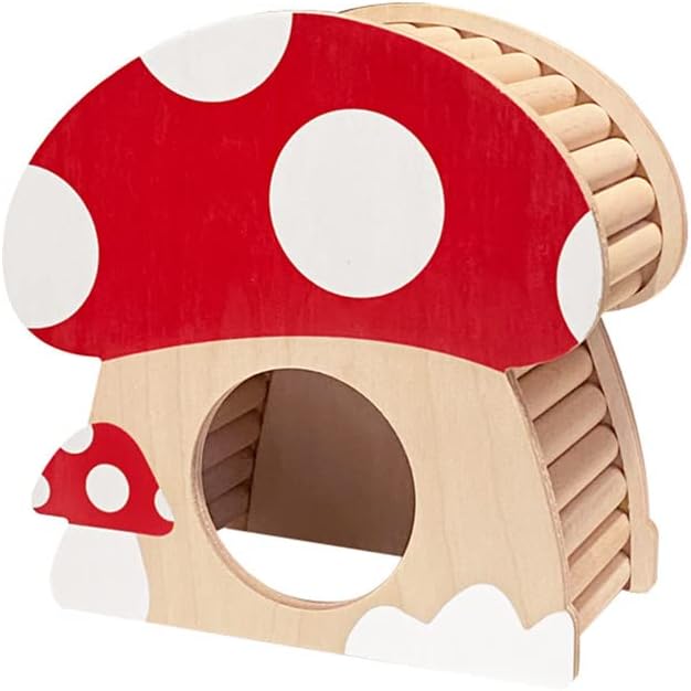 Hamster Mini House, Mushroom-Shaped Wood Hide Home for Dwarf Hamsters, Rat, Gerbils, Syrian, Mice, Small Animals Hideout Habitat Hut, Wooden Hamster Hideaway Toys, Indoor Cave Cage Accessories