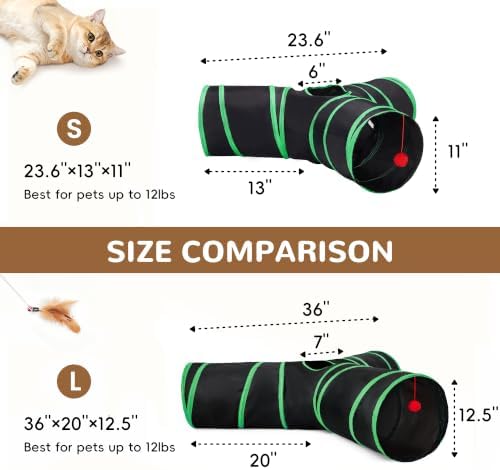 Tempcore Cat Tunnel, 3-Way Collapsible Toy, Large Size Black & Green - Image 2