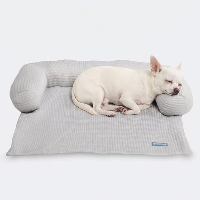 Spark Paws Cooling Couch Cover Dog Bed, Furniture Protector Mat, Non-Toxic Washable Pet Cooling Pad for Large & Small Dog - Waffle Grey - Size S